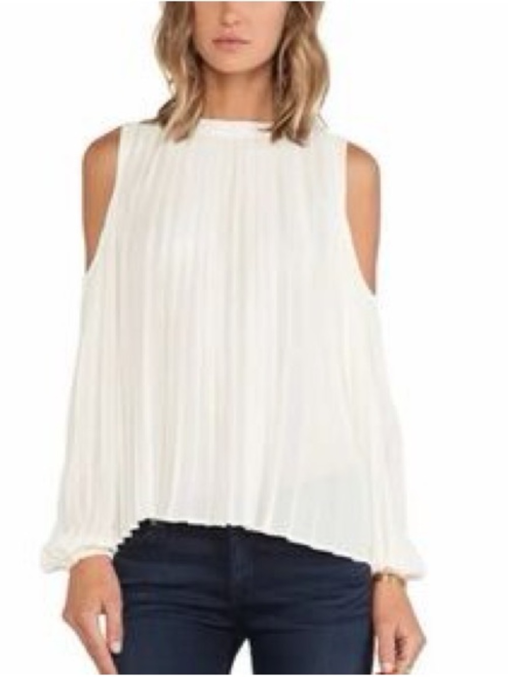 Blaque Label White Pleated Cold-Shoulder Blouse